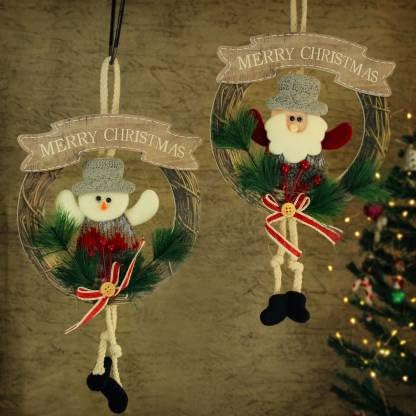 TIED RIBBONS Set of 2 Christmas Wreaths for Front Door Wall Hanging Artificial Pine Rings Ornaments Accessories Xmas Tree Decor Gifts - Christmas Decorations Items for Home