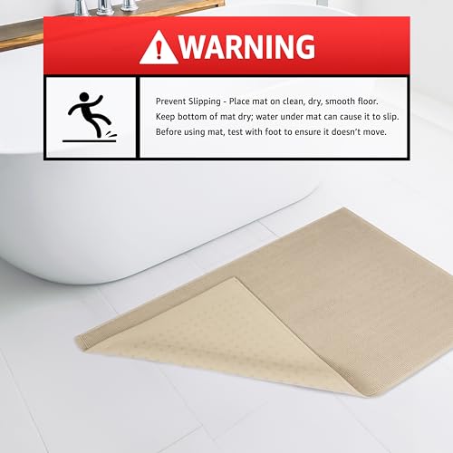Image of American Soft Linen Bath Rug, 17 in 24 in 100% Cotton Bath Mats Rugs for Bathroom, Slip Reducer Washable Shaggy Form Area Rugs, Beige Bath Rug