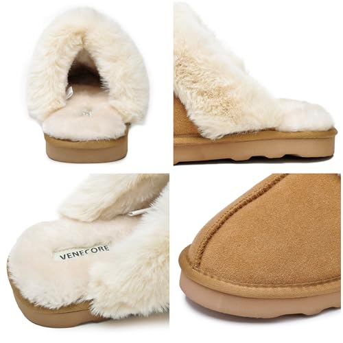 Emma Women's Winter Fur Slippers Genuine Suede Fluffy Faux Fur Memory Foam Cushion, Indoor and Outdoor4
