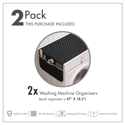 Ambesonne Charcoal Washing Machine Organizer Pack of 2, Monochromatic Pattern of Repetitive Geometric Stars, Anti-Slip Cover for Washers Dryers, 47" x 18.5", Grey Charcoal