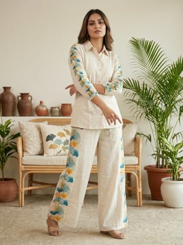 Image of Co Ord Set for Women Stylish Card Set Dress for Women Trendy Top with Plazo Pant Ladies Coord Outfit Modern Wear for Travel Office Casual Look Premium Two Piece Clothing Style