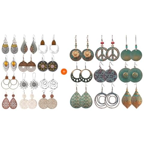 21 Pairs Boho Vintage Geometric Round Earrings Wooden Leather Earrings Ethnic Style Vintage Sunflower Earrings Christmas Earrings for Women Cover