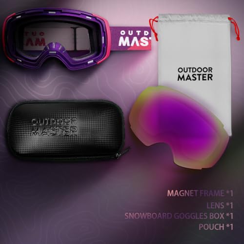 Image of OutdoorMaster Ski Goggles PRO - Frameless, Interchangeable Lens 100% UV400 Protection Snow Goggles for Men & Women ( Pink-Purple Frame VLT 45% Fuchsia Lens and Free Protective Case )