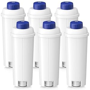 DLSC002 Water Filter for DeLonghi Coffee Machine, Water Filter Replacement Compatible with De'Longhi ECAM, ESAM, ETAM, BCO, EC Series Coffee Machine (6 Pack)