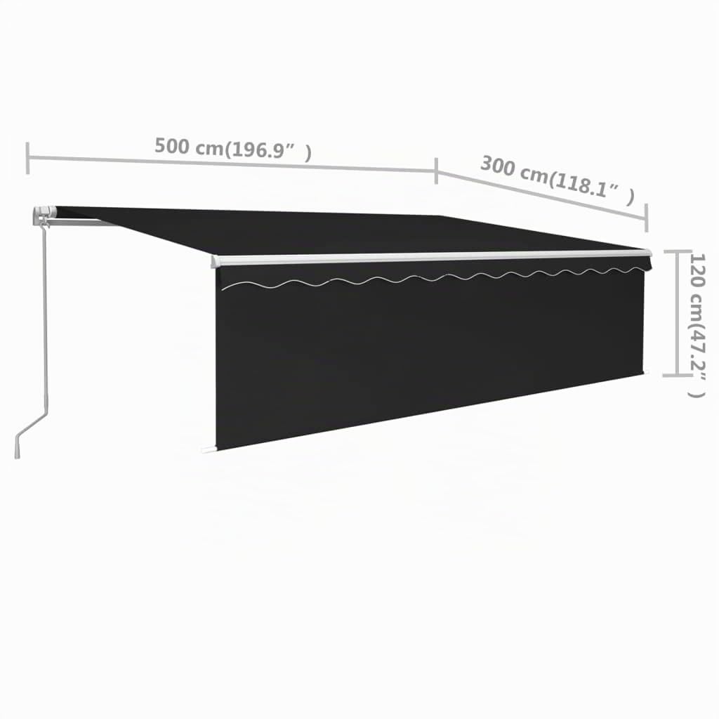 vidaXL Auvent Rétractable Manuel avec Store Banne Pliable Jardin Balcon Terrasse Patio Extérieur Protection Contre Rayons UV 5x3 m Anthracite