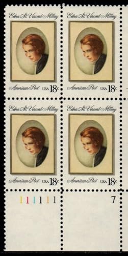 EDNA ST. VINCENT MILLAY ~ POET - Scott 1926 Plate Block of 4 x 18c US Postage Stamps - Issued 1981 - MNH OG