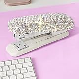 TISHAA Bling Crystal Dazzling Rhinestone Full Size Stapler for Work, Office (White Base)
