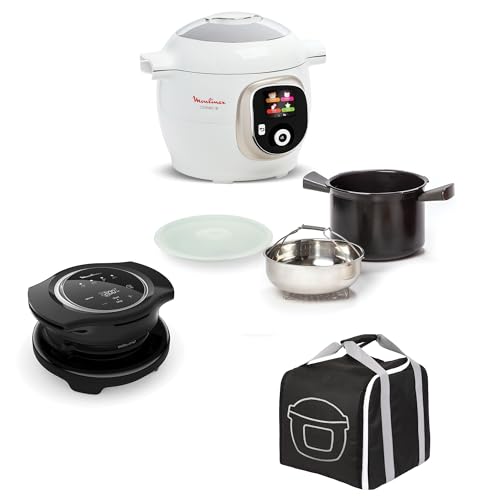 Moulinex Lot Multicuiseur intelligent Cookeo+, Cuisson haute pression, 150 recettes intégrées + Couvercle Extra Crisp pour frire sans huile + Housse de...