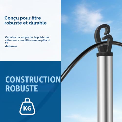 Lot de 2 accessoires télescopiques pour corde à linge en acier inoxydable robuste de 2,4 m – vue 5
