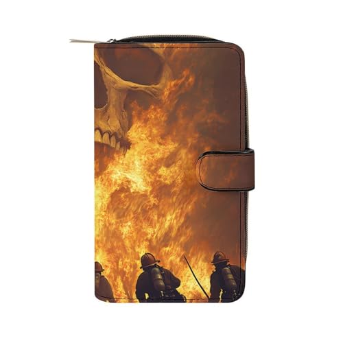 Firefighter Fighting Flames Skull Long Wallet for Women Men Purses Coin Pouch Credit Card Holder Organizer - Main Image