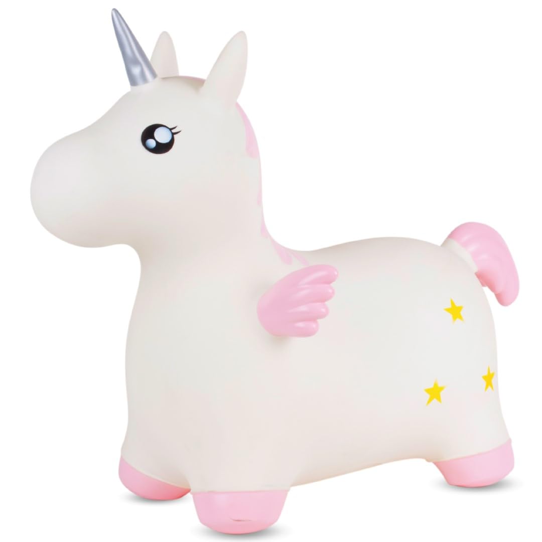 SUN BABY Saltador Hinchable para Niños hasta 45 Kg sin BPA, de 1 año, Pelotas saltarinas para niños (Unicornio Blanco con alas)