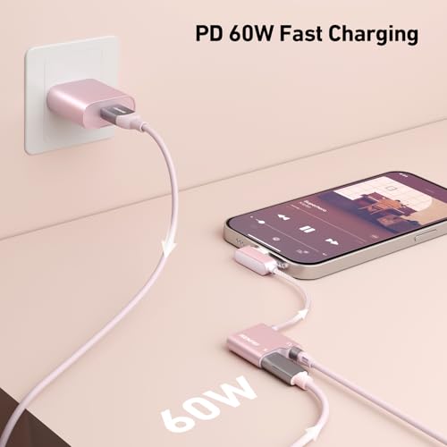 Image of BENFEI USB C to Audio Jack Adapter with 60W Fast Charging, USB-C to 3.5mm Female Headphone Compatible with iPhone 16 /15 Pro Max /Pro, Samsung Galaxy S24 /S23 /S22 /S21 Ultra, iPad Pro, Pixel 8 Pink