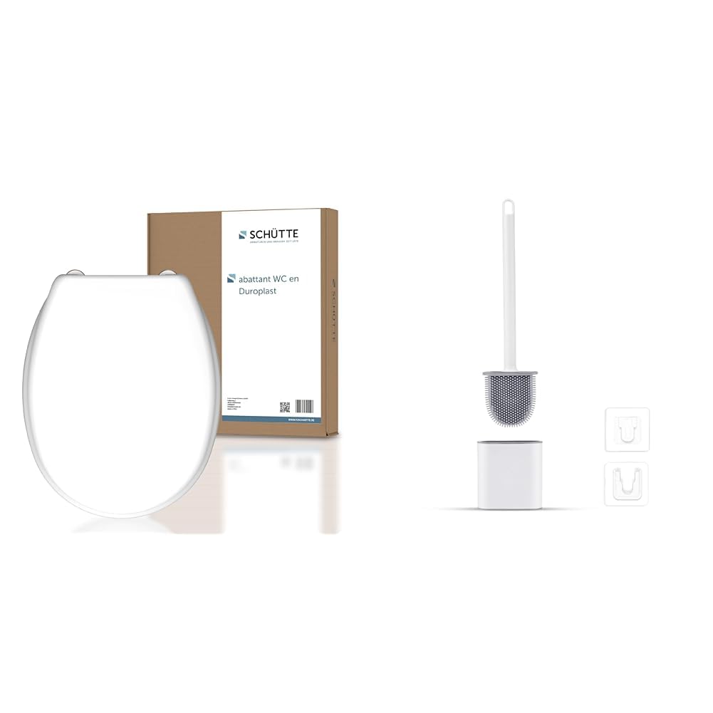 Couvercle de WC SCHÜTTE blanc et brosse de toilette anti-goutte Ibergrif