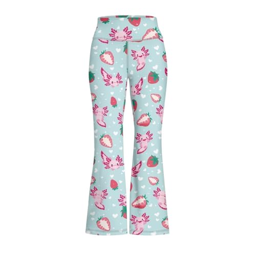 YEXIATODO Strawberry Axolotl Flare Leggings for Girls Size 11-12 Kids Yoga Pants Kids Workout Yoga Pants Youth Yoga Bell Bottoms Pants Dance Pants Tights Pants Hiking Running Yoga