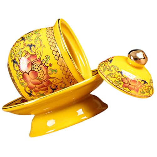 OFFSCH Coppa in Ceramica Per Offerte D'acqua Per Tempio Buddista Coppa Per Offerte in Porcellana Design Elaborato E Motivo Artigianale