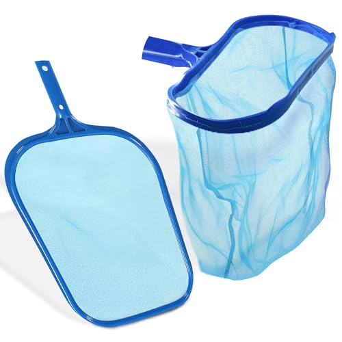 4E's Novelty Swimming Pool Skimmer Net and Leaf Rake Set – 17″ Heavy Duty Frame – Fine Mesh Head Deep Net for Above Ground, Inground Pool, Hot Tub, Pond, Pool Cleaning Accessories and Supplies