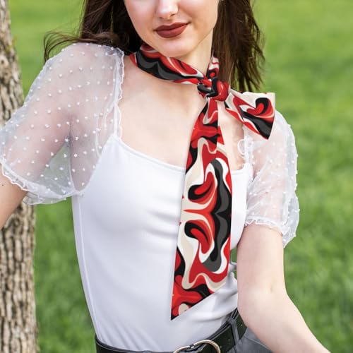 red black white abstract Prints Silk Scarf for Women 46.9 * 3.1 In Headband4