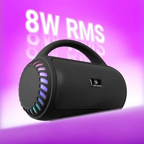 ZEBRONICS Portable Bluetooth Speaker, 8W, Upto 18 Hours Playback, BTv5.3, mSD, TWS, USB, 8 Multi-Color LED Modes, Call Function, Type-C Charge, Deep Bass, Carry Handle (County 5 Plus, Black) view 2
