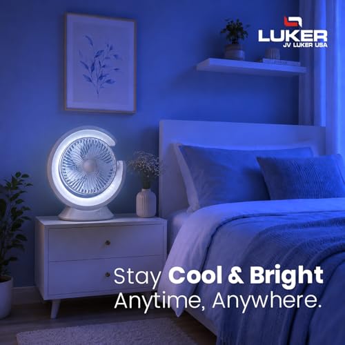 Image of Luker AVENTUS Rechargeable Table Fan Portable 5W Fan with 3Speed Control Up to 1800RPM USB Type-C Charging Silent 5hr Runtime 3LED Color Mode 150mm Airflow for Home Office Desk (New Launch, 1yr Wrnty)