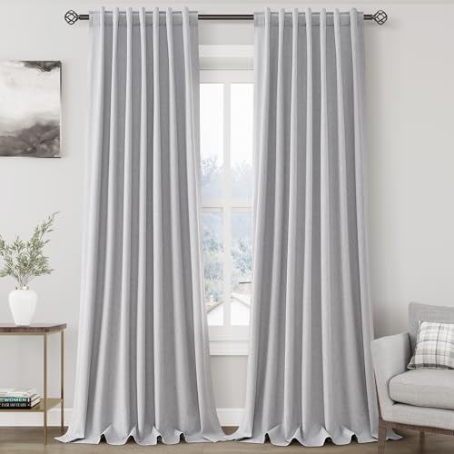 Light Grey 100% Blackout Linen Curtains for Bedroom 120 Inches Long Back Tab Thermal Insulated Modern Luxury Simple Black Out Curtain for Living Room Floor to Ceiling High Window 52x120,2 Panels