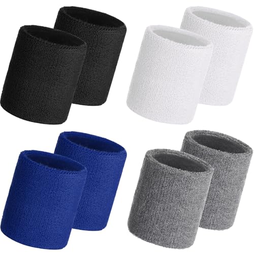 Image of WILLBOND 8 Pack Wrist Sweatbands Sports Wristbands Tennis Sweatbands Neon 80s Thick Cotton Gymnastics Sweat Band Athletic Football Soccer Sports Wristband for Men Women Party