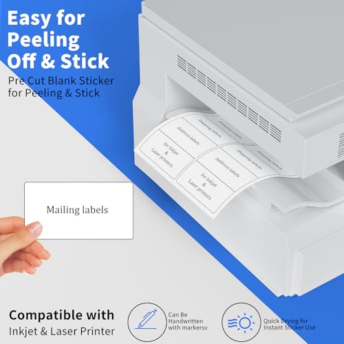 Image of 100 Sheets 2 inchx4 inch Shipping Address Labels, 10-UP Blank Mailing Labels, White Self-Adhesive Customized Stickers for Inkjet and Laser Printer