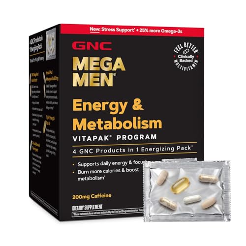 GNC Mega Men Energy & Metabolism Vitapak Program V2 for Men- All-in-One Mens Multivitamin Pack- Whole Body Wellness- Fish Oil, Ashwagandha, Clinically-Backed Thermogenic- High-Potency- 1 Month Supply