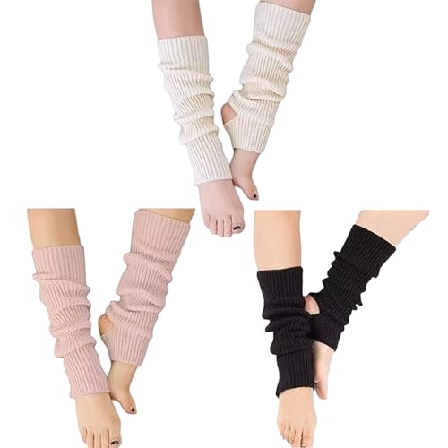 Image of YUANQIAN Women Winter Extra Soft Long Legwarmer Warmer Knitted Stirrup Leg Warmers for Yoga Ballet Dance