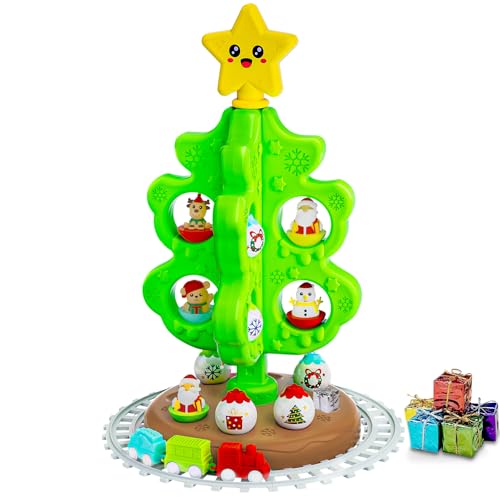 My First Christmas Tree for Toddlers: Kids Christmas Tree Toy Set with DIY Train Set&Tracks, Roly Poly Toys 18 Colorful Decorations Ornaments for Little One Xmas Birthday Gifts for Boys & Girls