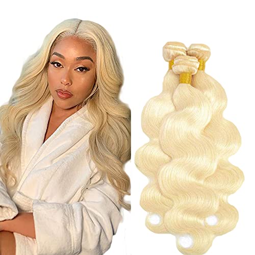Honey Blonde Bundles Human Hair Bundles 8A Brazilian Virgin Hair 3 Bundles 18 18 18 Inch 613 Bundles Body Wave Hair Weave Double Weft Bundles Remy Human Hair Extensions Body Wavy Hair Bundles