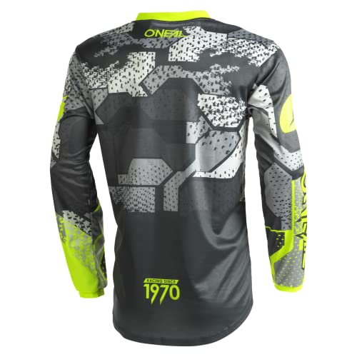 O’NEAL | Motocross-Shirt langarm | Kinder | MX MTB Mountainbike | Leichtes Material, ergonomischer Slim Fit Schnitt für perfekte Passform | Element Youth Jersey Camo V.22 | Grau Neon-Gelb | L