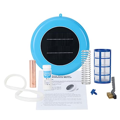 Junterone Ionizador de Piscina Solar Purificador de Piscina de Iones de Cobre y Plata Resistencia una las Algas Purificador de NatacióN Al Aire Libre con Inferior (Azul)