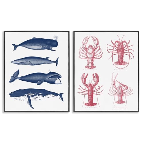 Giclées encadrées blanches baleines marines pour une déco de salon style bord de mer