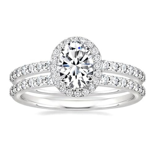 Image of EAMTI 1.5CT 925 Sterling Silver Cubic Zirconia Bridal Rings Sets Oval Cut CZ Engagement Rings Wedding Band For Women Size 4-10