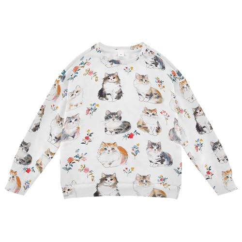 JUNZAN Cartoon American Curl Cats White Little Girls Hoodie Sweatshirt Long Sleeve Tops Clothing Shirts Camping 4T