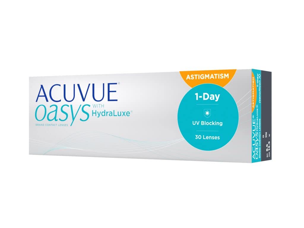 ACUVUE OASYS 1-Day for Astigmatism Kontaktlinsen – Tageslinsen mit komfortablem Tragegefühl – -7 dpt, Cyl -0,75, Ach 180 und BC 8.5 – Mit UV Schutz und Austrocknungsschutz – 30 Linsen