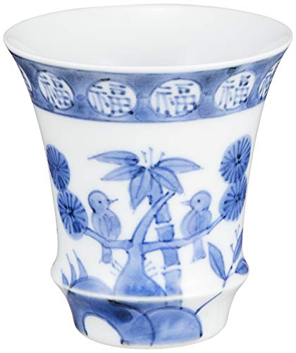 有田焼 「SAKE GLASS」 ぐい呑 盃 おちょこ 福花鳥 (反型) 約直径6.7×高さ7cm 容量約100ml 電子レンジ 食洗機対応 日本製 T803