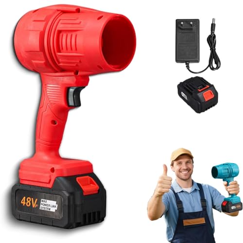 Turbosweep Cordless Power Blower, Dual Battery Multi Purpose Cleaner, Handheld Turbo Jet Blower for Car Drying, Camping, Patio Cleaning Blowing Leaves (Red,1 Batteries)