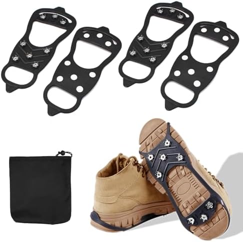 2 Pairs Ice Cleats for Shoes and Boots,Universal 8 Steel Studs Crampon Ice & Snow Grippers for Winter Hiking Climbing Ice Fishing,Anti-Slip Spikes for Shoes