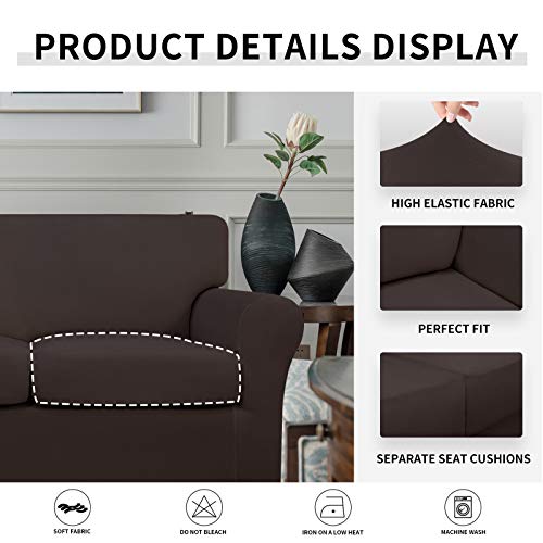Image of Easy-Going Stretch Oversized Loveseat Couch Cover for 2 Cushion Washable | Sofa Slipcover for Stretch 2 Separate Sectional Cushion Couch - Furniture Protector for Pets, Kids Chocolate