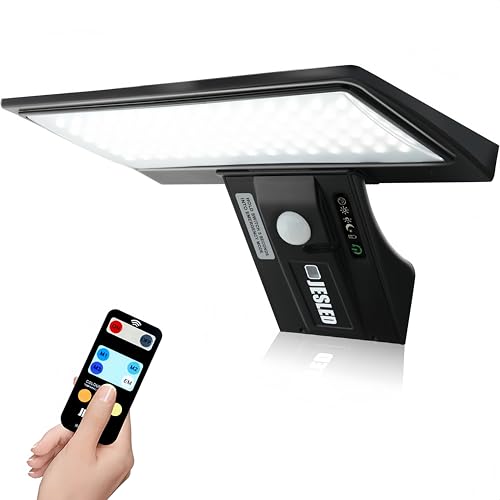 JESLED Outdoor Solar Lights, 90 LEDs Solar Security Lights Outdoor Motion Sensor, 3 Color Temperatures, USB Charging, 4 Modes Solar Lights Outdoor with Remote Control for Yard Garden Garage