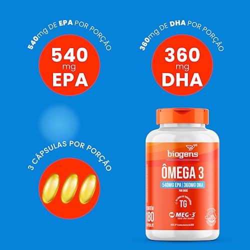 Ômega 3 TG, triglicerídeos, 540MG EPA | 360MG DHA, Selo MEG-3®, Biogens (180 cápsulas)