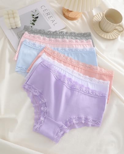 Image of Sth Big Cotton Underwear for Women High Waisted Womens Underwear Pack Sexy Lace Edge Bikini Cheeky Panties Girls Brief