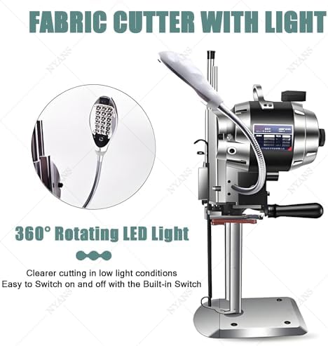 Electric Fabric Cutting Machine with LED Light, 12" Vertical Straight Knife Cutter & Auto Knife Sharpener, Industrial Heavy-Duty Fabric Tool for Seamstress & Tailoring