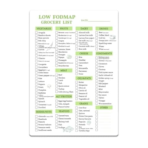 lovielf Reusable Low fodmap Grocery & Shopping List for Nutrition, Gut Health, IBS Relief, and Enhances the Elimination Diet | Double Sided Erasable material Cover