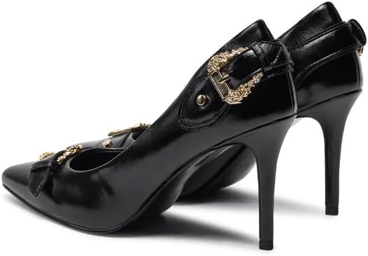 VERSACE JEANS COUTURE Womens Black Leather Baroque Buckle Stiletto Pumps