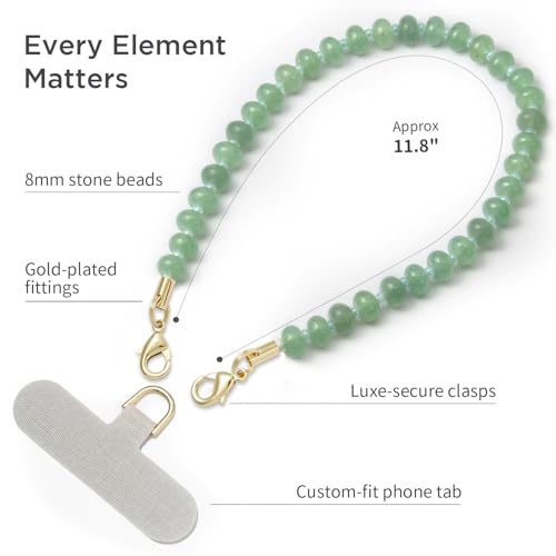 Image of POSADINA Natural Stone Phone Charm, Beaded Healing Phone Wrist Strap, Handmade Cellphone Chain Lanyard with Tether Tab