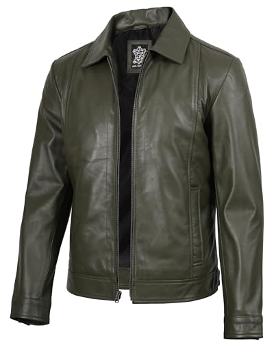 Image of fjackets Men's Real Lambskin Leather Jacket - Shirt-Collar Moto Biker Style Year-Round Wear