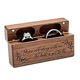 MUUJEE Grow Old With Me Double Ring Box - Engraved Slim Wooden Ring Case Box for Wedding Ceremony Engagement Proposal Ring Bearer Box - Anniversary Birthday Gift Ideas