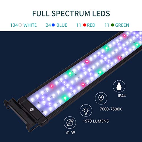 Joyhill LED Full Spectrum Aquarium Lights,Fish Tank Light with Extendable Brackets,Suitable for Aquatic Reef Coral Plants and Fish Keeping 31W (Fit 90cm-115cm/36-46 inch) - Thumbnail 7